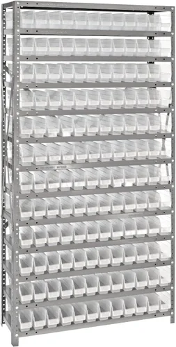 Vista 336 de Quantum QSBU-245BK Heavy Duty Shelving Unit with (7) Shelves and (24) QUS245 Black Bins for Garage Warehouse Storage Distribution 400 lb Load