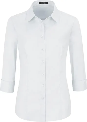 Vista 11 de EZEN - Blusa de manga larga, ajustada, elástica, con cuello de botones para mujer, para oficina, estilo formal, casual