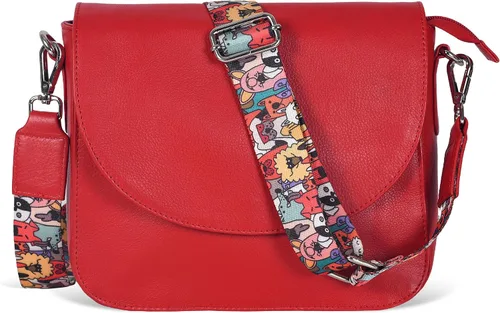 Vista 13 de Bolso bandolera de cuero genuino para mujer con correa ajustable, bolsillo para móvil y cremallera exterior e
