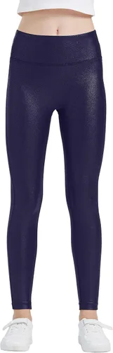 Vista 3 de HARTPOR Leggings de piel sintética para niñas, leggings de piel elástica de cintura alta, pantalones de cuero para adolescentes