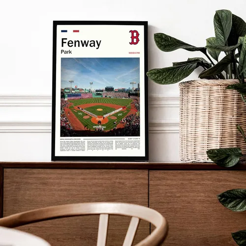 Vista 4 de Póster del estadio Fenway Park (17 x 11 pulgadas en lienzo) Arte de pared de béisbol de Boston - Póster deportivo retro de los Red Sox - Regalo