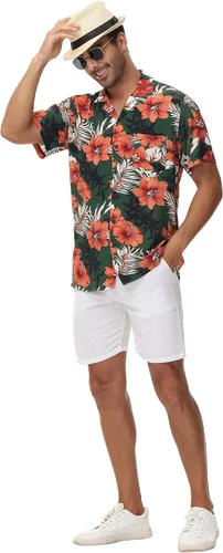 Vista 4 de MCEDAR Hawaiian Shirt for Men Regular Fit Short Sleeve Button Down Summer Beach Tropical Aloha Shirts S-3XL