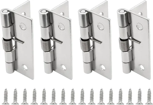 Vista 2 de Hordion 4 bisagras de resorte de 2 pulgadas de longitud, bisagras de resorte de cierre automático, color plateado Acero inoxidable 304, bisagras