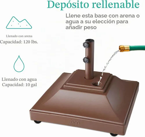 Vista 4 de Best Choice Products Base de sombrilla móvil rellenable, base resistente, soporte de mercado cuadrado escalonado para patio, terraza, exterior con 4
