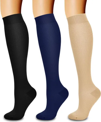 Vista 126 de Paquete de 3 pares de calcetines de compresión médica para mejorar la circulación de mujeres y hombres, para correr, hacer deporte y amamantar