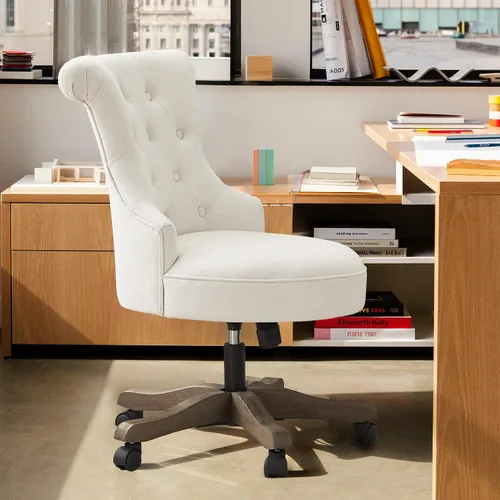 Vista 3 de HUIMO Silla de oficina en casa, sillas de escritorio tapizadas sin brazos con ruedas, altura ajustable, silla de escritorio para computadora