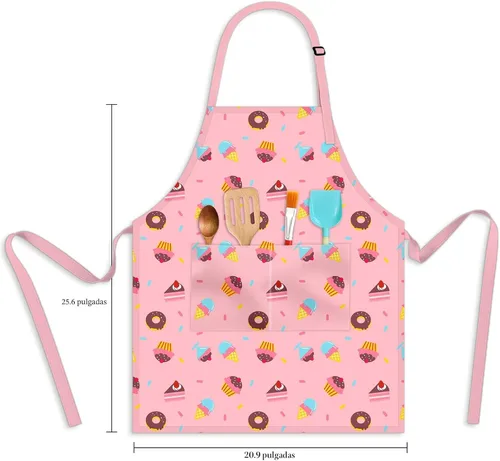 Vista 7 de Delantales para Niños para Niñas Delantales para Niños Pequeños con Bolsillos para Niños Cocinar Hornear Pintar Manualidades Arte Jardinería