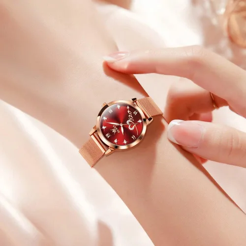 Vista 9 de OLEVS Relojes de mujer de cuarzo japonés de oro rosa para mujer, impermeables, de acero inoxidable, casual, para mujer