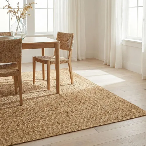 Vista 7 de Fab Habitat Essentials - Alfombra trenzada de color marfil, tejida a mano, fibra natural, suave bajo los pies, yute natural, dormitorio, sala