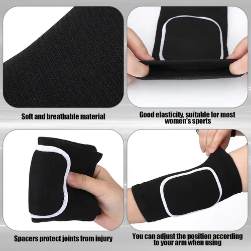Vista 3 de Kathfly 2 pares transpirables de codo de esponja para coderas, manga protectora, rodilleras de voleibol, protectores negros de compresión