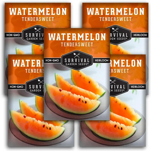 Vista 11 de Survival Garden Seeds -Semilla de sandía de naranja tierna para plantar - Paquete con instrucciones para plantar y cultivar deliciosas sandías en tu