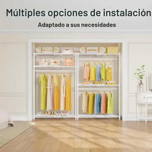 Vista 4 de VIPEK X1 Perchero de Ropa Extensible Uso Pesado Ajustable de 2' a 3'5" con Estantes Flexibles y Barras Colgadoras Percheros de Metal para Ropa Blanco