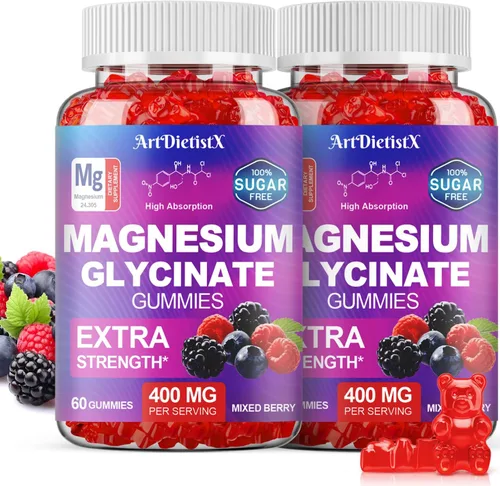 Vista 9 de Gomitas de glicinato de magnesio 400mg, gomitas de magnesio sin azúcar para adultos con malato de magnesio, zinc y vitamina B6 para dormir, apoyo