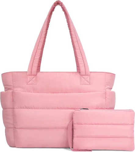 Vista 9 de TOPDesign Bolsa Tote Acolchada para Mujer, Bolso de Mano Ligero Inflado con Compartimentos, Bolsa de Hombro Acolchada para Trabajo, Viajes, Gimnasio