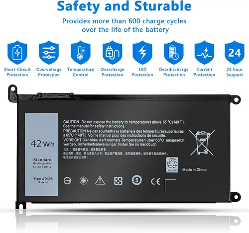 Vista 2 de WDX0R - Batería para portátil compatible con Dell Inspiron 13, 14, 15, 7000, 5000, Series 5379, 5567, 5570, 5579, 7378, 7573, 7579, Latitude 3500