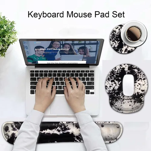Vista 7 de Alfombrilla ergonómica para mouse con soporte de muñeca y teclado de espuma viscoelástica, juego de reposamuñecas para videojuegos, computadora