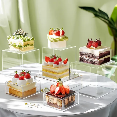Vista 2 de 6 Piezas Elevadores de Buffet, Elevadores de Alimentos para Mesa de Buffet, Elevadores de Exhibición de Cubos Acrílicos con Fondo Hueco, Soporte