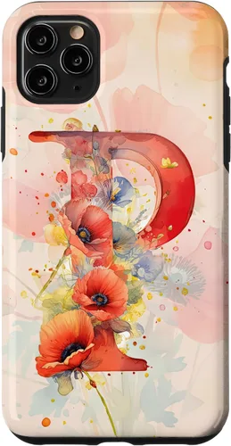 Vista 13 de iPhone 16 Beautiful Poppy Flowers Initial Letter P Monogram Watercolor Case