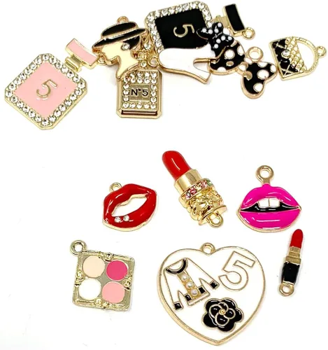 Vista 5 de SUNEEY Surtido de lápices labiales esmaltados chapados en oro, estilo moderno, dijes para zapatos, bricolaje para niñas, niños, mujeres, adultos