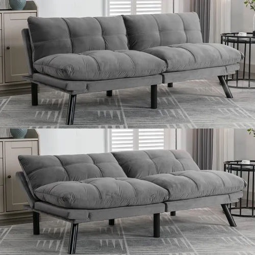 Vista 8 de Sofá cama futón, sofá futón plegable convertible, sofá pequeño transpirable para estudio compacto en sala de estar y dormitorio, oficinas, sofá Gris