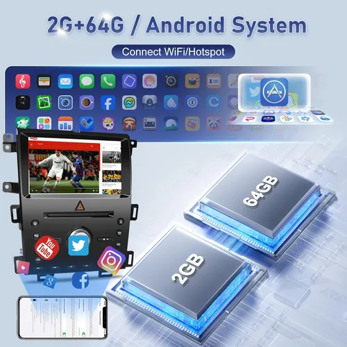 Vista 4 de Radio de coche para Ford Edge 2011-2015, [2+64] Estéreo de pantalla táctil Android de 9 pulgadas con Carplay/Android Auto, navegación GPS, WiFi