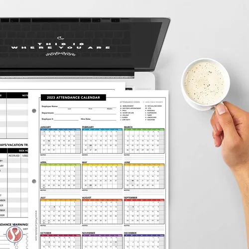 Vista 4 de Tarjeta de calendario de asistencia 2023 - Gran rastreador de trabajo para empleados Impreso en cartulina duradera y gruesa de 80 libras (216 gsm)