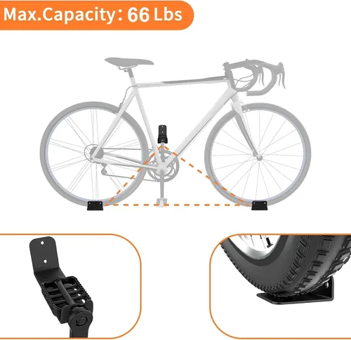Vista 5 de WALMANN Paquete de 2 soportes para pedales de bicicleta, soporte de pared horizontal resistente para pared de garaje, soporte de exhibición