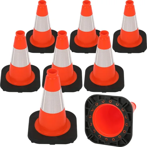 Vista 11 de Conos de Tráfico de PVC Naranja/Verde Fluorescente, Cono de Estacionamiento con Base Negra Pesada Estructuralmente Estable Resistente a