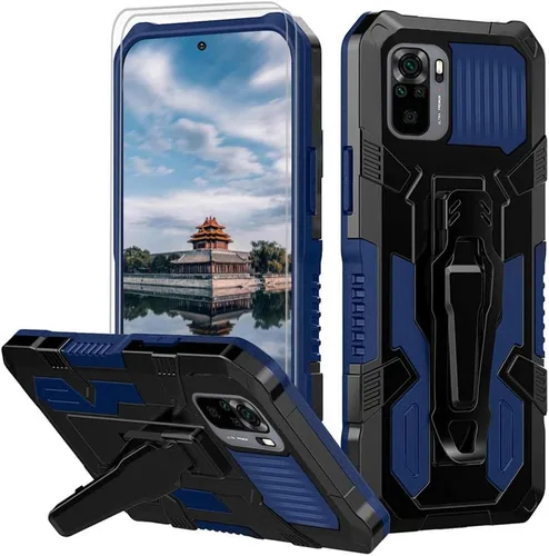 Vista 8 de Funda para Xiaomi Redmi Note 10 4G/Redmi Note 10S con [Paquete de 2] Protector de pantalla de vidrio templado, funda híbrida resistente de doble