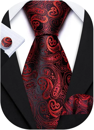 Vista 200 de Barry.Wang - Juego de corbata de seda para hombre, diseño de cachemira, pañuelo y gemelos de bolsillo