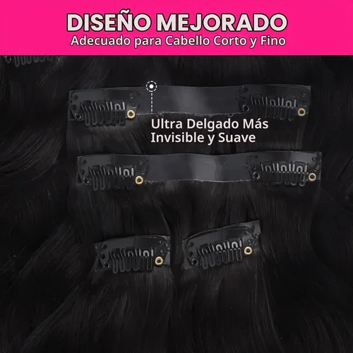 Vista 4 de Lashey Extensiones de cabello humano con clip, sin costuras, #1, color negro azabache, extensiones de cabello humano real, extensiones de cabello