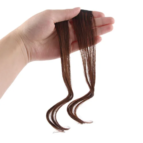 Vista 10 de Vctitil Flequillo de pelo falso para mujer, fleco lateral natural, fleco lateral largo, ondulado, rizado, clip en fleco lateral frontal (negro)