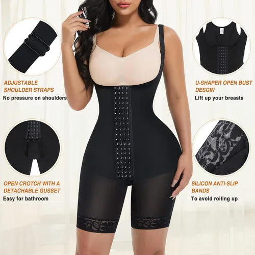 Vista 4 de FeelinGirl Full Body Shaper for Women Tummy Control Shapewear Stage 2 Faja Butt Lifting Shapers Open Crotch 4 Row Hooks