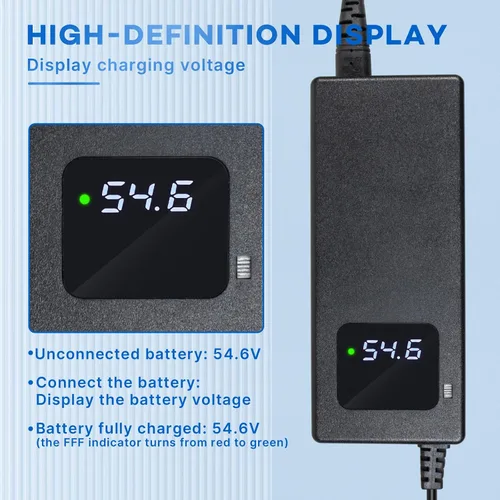 Vista 7 de Cargador de batería de litio de 54.6 V 2 A para batería de iones de litio de 48 V 13s, adaptador de corriente con pantalla HD para voltaje de carga