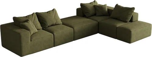 Vista 9 de Juego de sofá modular modular en forma de L de 132 pulgadas, sofá de nube sin hueso, sofá seccional convertible con almohadas, juegos de muebles