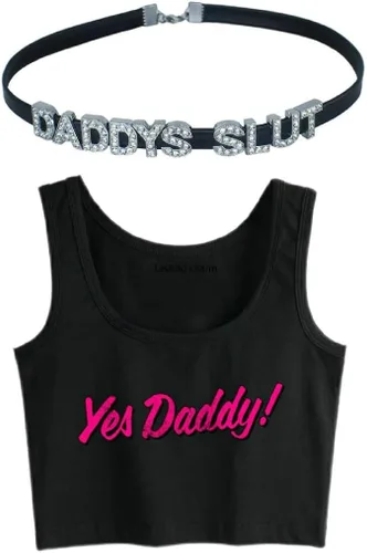 Vista 3 de Gargantilla de Daddy's SLUT, gargantilla de diamantes de imitación para mujer, princesa de miel, lindo collar sexy de papá para niñas, collar