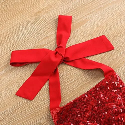 Vista 3 de Mameluco de tutú esponjoso de Navidad de felpa de Papá Noel de cintura alta con cuello y espalda descubierta