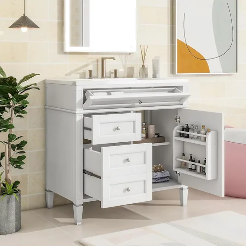 Vista 17 de Virubi Tocador de baño de 30" con fregadero de cerámica, gabinete de almacenamiento moderno