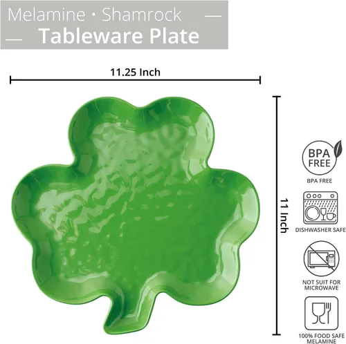 Vista 5 de UP Plato de melamina en forma de trébol, bandeja de fiesta del día de San Patricio, diseño de trébol festivo, para aperitivos, aperitivos y postres