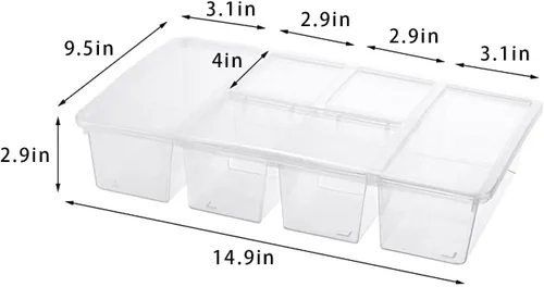 Vista 6 de Paquete de 2 bandejas para verduras con tapa, 5 compartimentos, contenedor de alimentos con divisores, bandeja grande para servir, recipientes