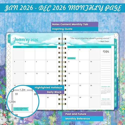 Vista 3 de Agenda 2026 – Agenda semanal y mensual 2026, enero 2026 – diciembre 2026, 6.4 x 8.5 pulgadas, agenda calendario 2026 con pestañas mensuales