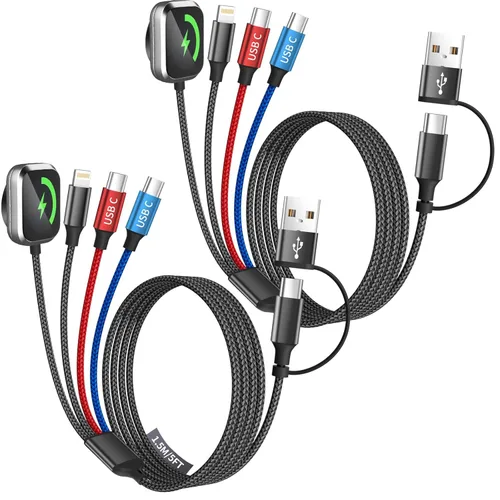 Vista 10 de Cruise Essentials Cable de Carga 4 en 2 para Cargador Apple iWatch/iPhone 17/Lightning/Micro, Cable Cord de Carga Múltiple de Viaje Compatible