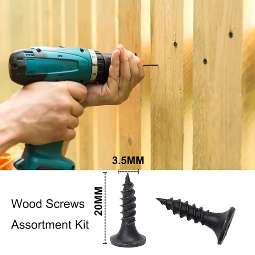 Vista 2 de Tornillos para madera #6 x 3/4 pulgadas, 100 unidades, tornillos Phillips planos negros, tornillos de madera autorroscantes, tornillos de acero al