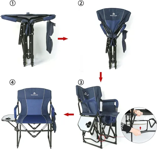 Vista 5 de ROCK CLOUD Paquete de 2 sillas plegables de camping con bolsillo de almacenamiento y mesa auxiliar, sillas de campamento portátiles compactas