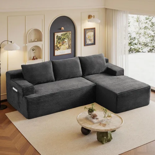 Vista 26 de Sofás seccionales de 105" para sala de estar, sofá cloud con forma de L tapizado, sofás modulares sin estructura rígida, sofá seccional moderno