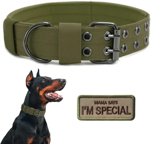 Vista 15 de Collar táctico para perro, collar militar ajustable para perro, collar de entrenamiento de nailon suave con parche, collares de hebilla de metal