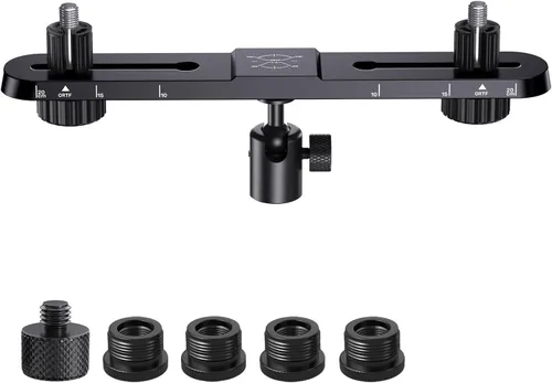 Vista 9 de Barra de micrófono estéreo, barra de montaje de micrófono doble ajustable, soporte de micrófono doble universal para soporte, barra de micrófono