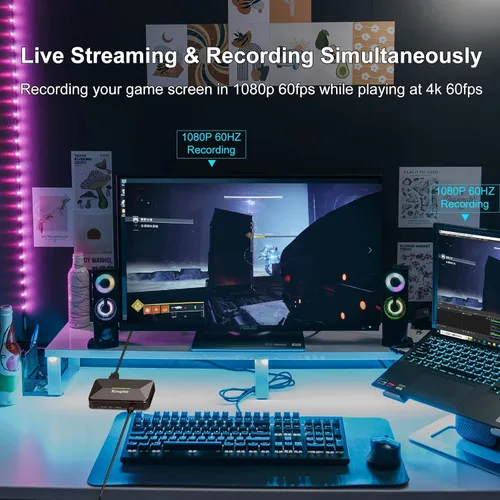 Vista 2 de King Ma Tarjeta de captura de video, 1080P 60HZ USB C a USB 3.0 Tarjeta de captura de audio HD Tarjeta de captura de juegos para TikTok Live