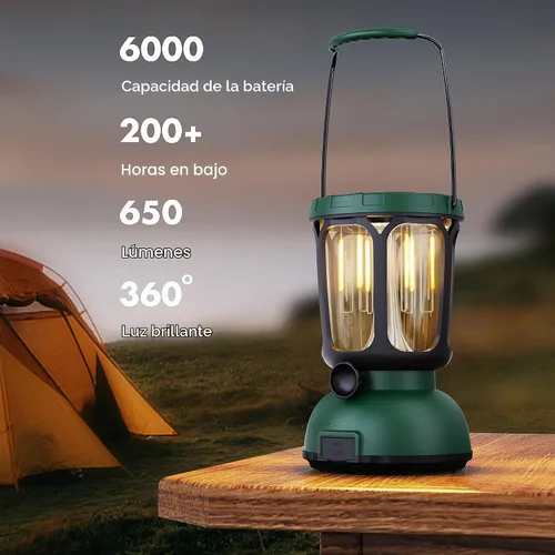 Vista 2 de Raynic Linterna de Camping LED 6000, 650LM Linterna Recargable con Manivela Manual y Batería Solar, Luces de Emergencia para Fallas de Energía
