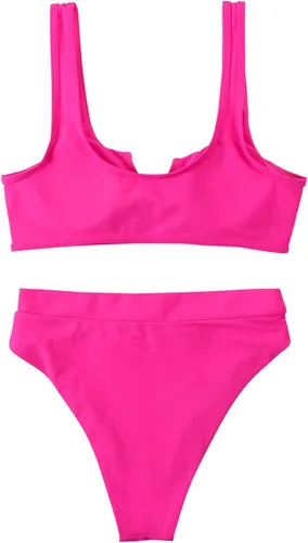Vista 4 de SUUKSESS - Conjunto de bikini de 2 piezas para mujer, brasier con efecto realce y cintura de talle alto